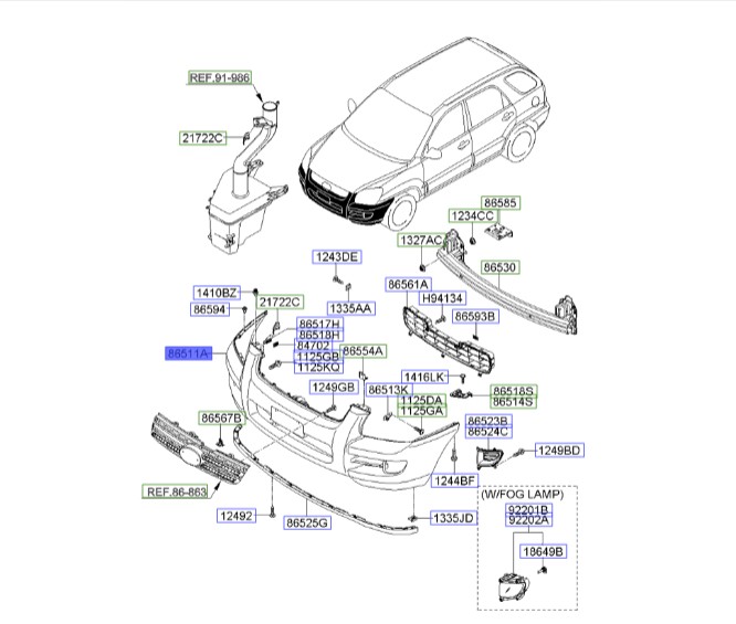 سپر جلو اسپورتیج ۲۰۰۸ | Hyundai/KIA Genuine Parts | اسپورتیج KM مدل ۲۰۰۸ تا ۲۰۱۰