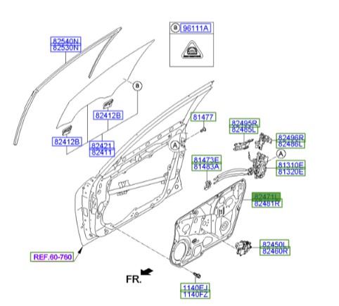 ریل شیشه بالابر جلو چپ هیوندای جنسیس Hyundai/KIA Genuine Parts – MOBIS   824013M000