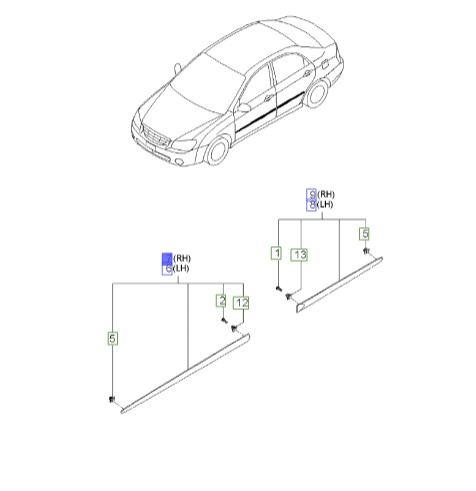 زه روی درب جلو راست | Hyundai/KIA Genuine Parts – Mobis | سراتو LD مدل 2007 تا 2009  877122F300