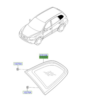 شیشه لچکی عقب چپ هیوندای سانتافه  Hyundai/KIA Genuine Parts – MOBIS   878202B030