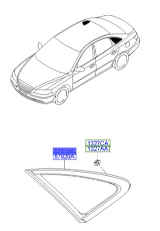 شیشه لچکی عقب راست هیوندای آزرا Hyundai/KIA Genuine Parts – MOBIS   878103L010