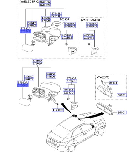 شیشه آینه بغل راست سراتو سایپا| Hyundai/KIA Genuine Part – MOBIS | سراتو مدل 2010 876211M010