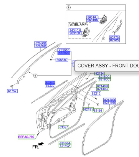 زه آبگیر درب جلو چپ جنسیس  Hyundai/KIA Genuine Parts – MOBIS     822103M010