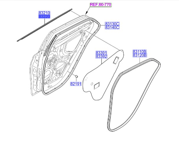 زه آبگیر درب عقب راست هیوندای Hyundai/KIA Genuine Parts – MOBIS  I20   83220C7000