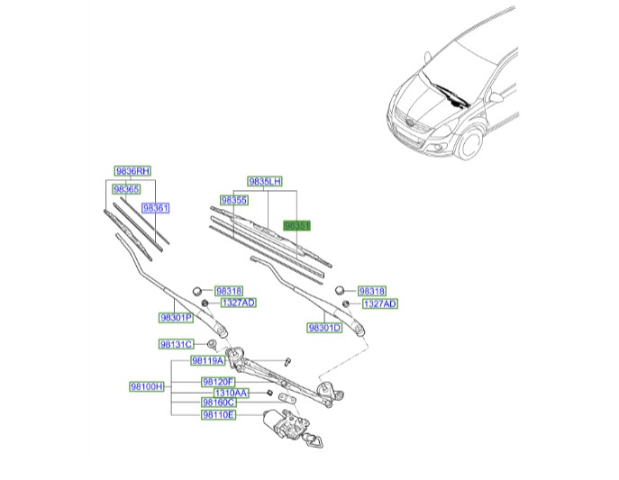 لاستیک تیغه برف پاک کن چپ Hyundai/KIA Genuine Parts – MOBIS  I20  983511J000