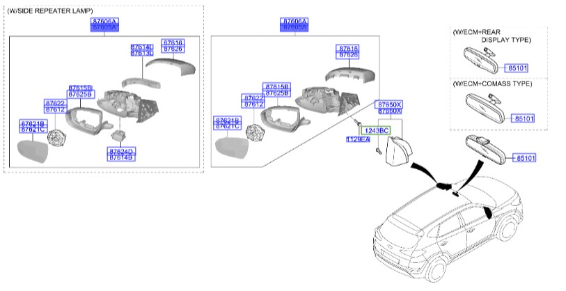 آینه چپ هیوندای  Hyundai/KIA Genuine Parts – MOBIS IX35  87610D7130