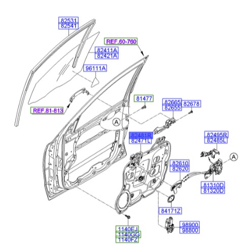 ریل شیشه بالابر جلو راست سانتافه  Hyundai/KIA Genuine Parts – MOBIS    824812B002 