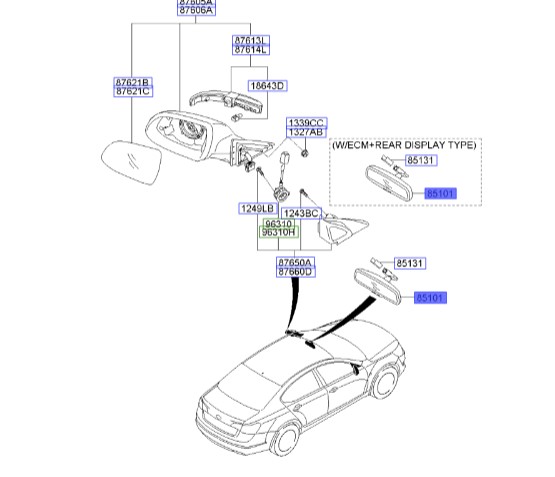 آینه وسط | Hyundai/KIA Genuine Parts – MOBIS | سراتو TD مدل 2010 تا 2014 851011M000