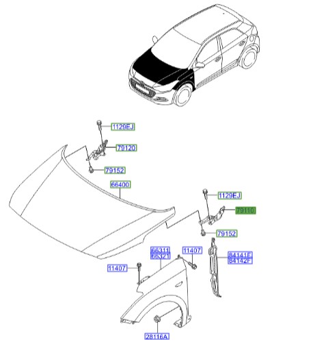 لولا کاپوت چپ هیوندای  Hyundai/KIA Genuine Parts – MOBIS  I20  79110C7000