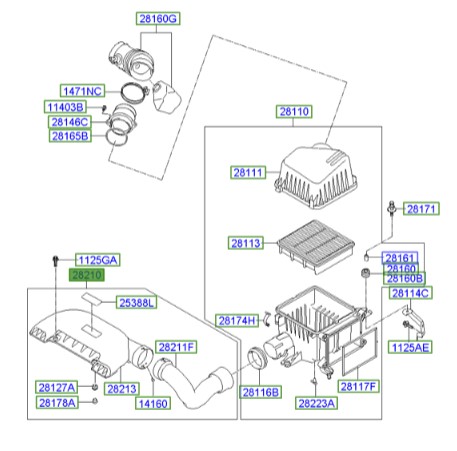 خرطومی هواکش  Hyundai/KIA Genuine Parts – MOBIS  I30  282102L000 