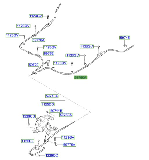سیم ترمز دستی چپ اصلی Hyundai/KIA Genuine Parts – MOBIS   IX55  597603J000 
