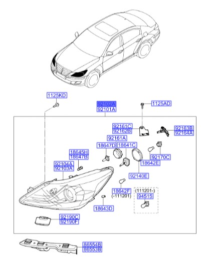 چراغ جلو کامل راست جنسیس  Hyundai/KIA Genuine Parts – MOBIS   921023M270 