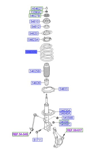 فنر لول جلو هیوندای Hyundai/KIA Genuine Parts – MOBIS  I20  546301J102