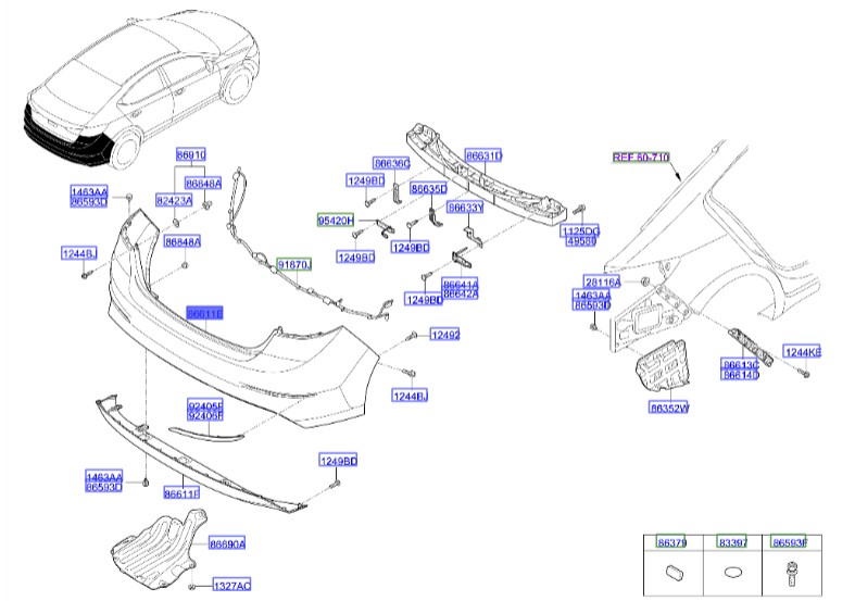سپر عقب النترا   Hyundai/KIA Genuine Parts – MOBIS   86611F3000