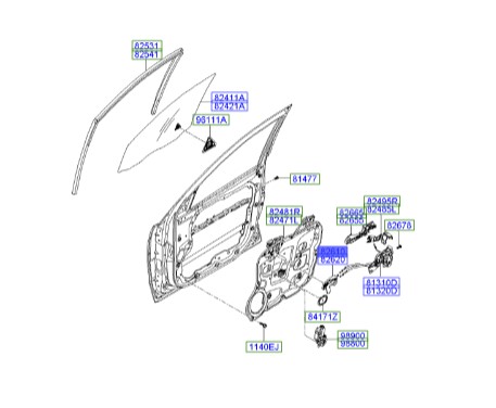 دستگیره داخلی جلو چپ سانتافه  Hyundai/KIA Genuine Parts – MOBIS   826102B000WK