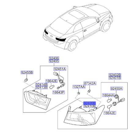 چراغ خطر عقب راست نیمه (بدون لامپ و سوکت) سراتو کوپه | Hyundai/KIA Genuine Parts | سراتو کوپه 924121M320