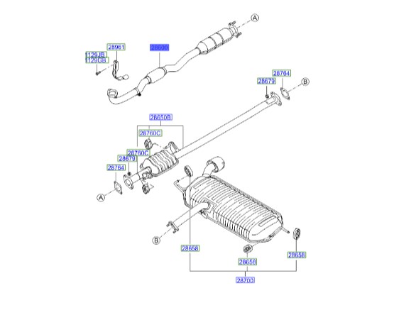 لوله اگزوز میانی توسان | لوله وسط اگزوز | Hyundai Genuine Parts | 286102E050