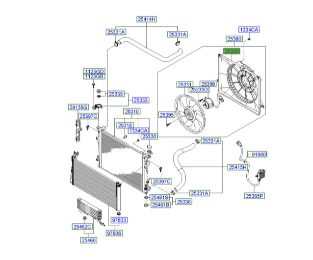 بادگیر رادیاتور آزرا  Hyundai/KIA Genuine Parts – MOBIS   253503L280 